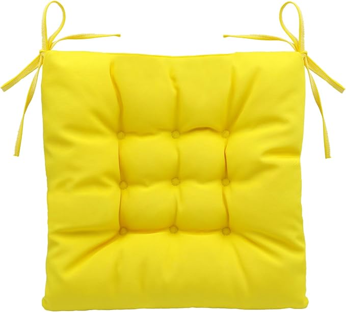 Outdoor Indoor Tufted Chair Cushions, Seat Cushions with Ties, Chair Pads Waterproof for Porch Kitchen Office Garden Yellow 16" x 16", Set of 1