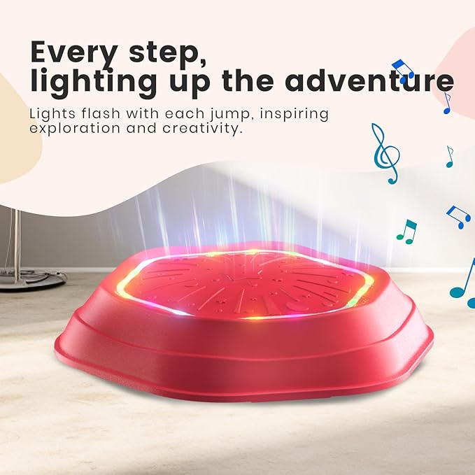 Holyton Light Up Musical Stepping Stones for Kids, 5 Pack Sensory Balance Stepping Stones with Rechargeable Batteries, Non-Slip Toddler Stepping Stones for Ages 3-8, Indoor Outdoor Active Play Toy, Red