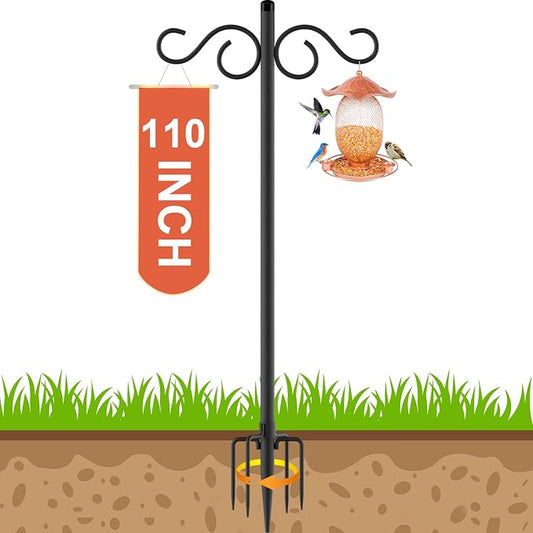 NUERPO Adjustable Shepherd Hooks for Outdoor,1 Pack 110 Inch 5 Prong Base Bird Two Sided Feeder Poles,Heavy Duty Shepherds Hook,Suitable for Garden in Hanging Flower Basket,Lantern,Bird Nests
