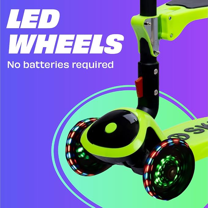 SKIDEE Kick Scooter for Kids Ages 3-5 | Foldable 3 Wheel Scooter with Lean-to-Steer, Adjustable Height, Removable Seat & LED Light Wheels | Toddler Scooter Up to 12 Year Old Boys/Girls