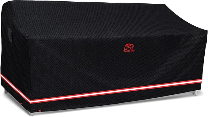 Turtle Life Patio Sofa Cover, Outdoor Heavy Duty Durable UV Water Resistant Anti-Fading Loveseat Cover with 2 Upgrade Air Vents and 2 Buckles, Black, 60" W x 35" D x 35" H
