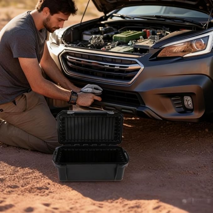 Waterproof Storage Box, Black Waterproof Storage Containers Storage Bin Portable Weatherproof Shockproof Airtight Survival Box Lightweight for Fishing Camping Hiking Outdoor Activities