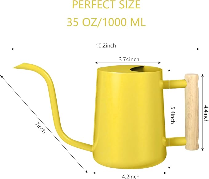 Watering Can Indoor Plants, 35oz Small Stainless Steel Metal Watering Can Modern Decorative Watering Pot with Long Spout for Indoor House Plant Bonsai Garden Flowers (Yellow)