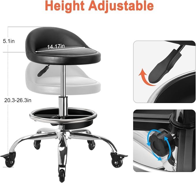 Garage Mechanic Stool Chair, Rolling Workshop Stool with Tool Tray Storage, Height Adjustable Heavy Duty Swivel Task Chair, Mechanic Chair for Garage, Shop, Auto Repair (Style 2)