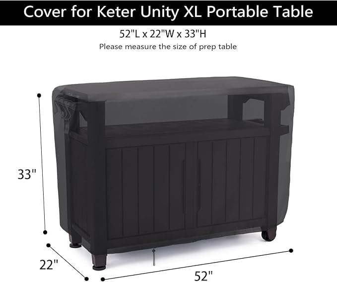 Patio Prep Table Cover for 52 Inch Keter Unity XL Portable Outdoor Table, Waterproof Outdoor Bar Table Covers, Outdoor Grill Cart Pizza Oven Table Cover - 52 x 22 x 33 Inch