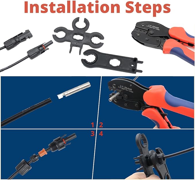 MC-4 Connector kit, Solar Cable Connector kit, 6 Pairs of Solar Connectors, 2 Spanner Wrenches and a Wire Crimper, Photovoltaic System Connector kit, for Solar Panel Cable Assembly