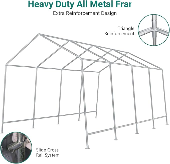 13'x20' Heavy Duty Grey PE+Steel Carport Canopy, Waterproof Outdoor Storage Shelter for Bike & Firewood