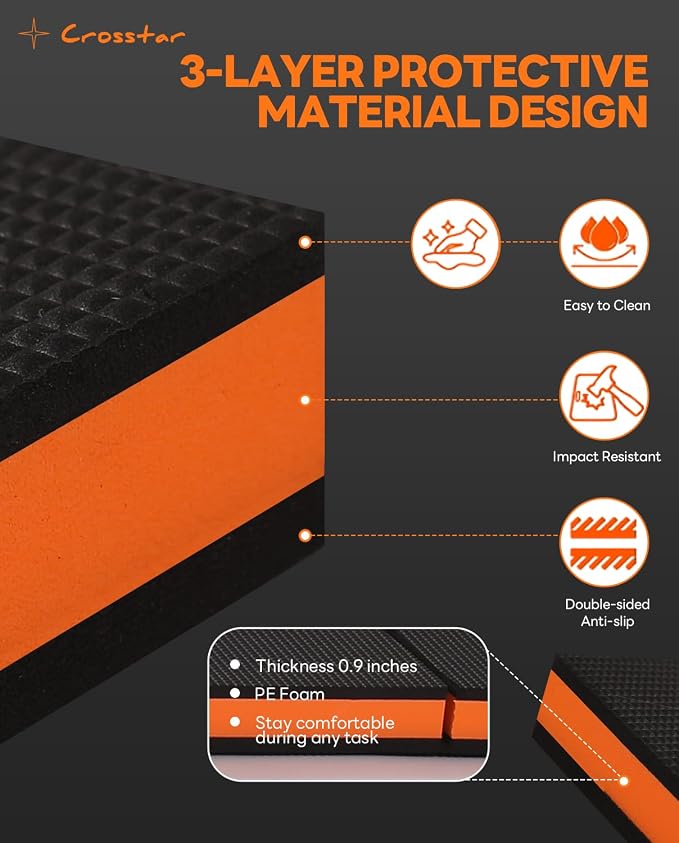 Crosstar 0.9" Thick Foldable Kneeling Pad with Handle & Storage Belt, 5 Fold Comfortable EVA Foam Knee Pad for Gardening, Workshop, Camping, Home Gym, Yard Work – Non-Slip, Waterproof