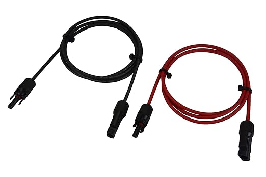 TEMCo Solar Panel Extension Cable 12 AWG 5 Ft Red + 5 Ft Black w/Staubli MC4 Connectors