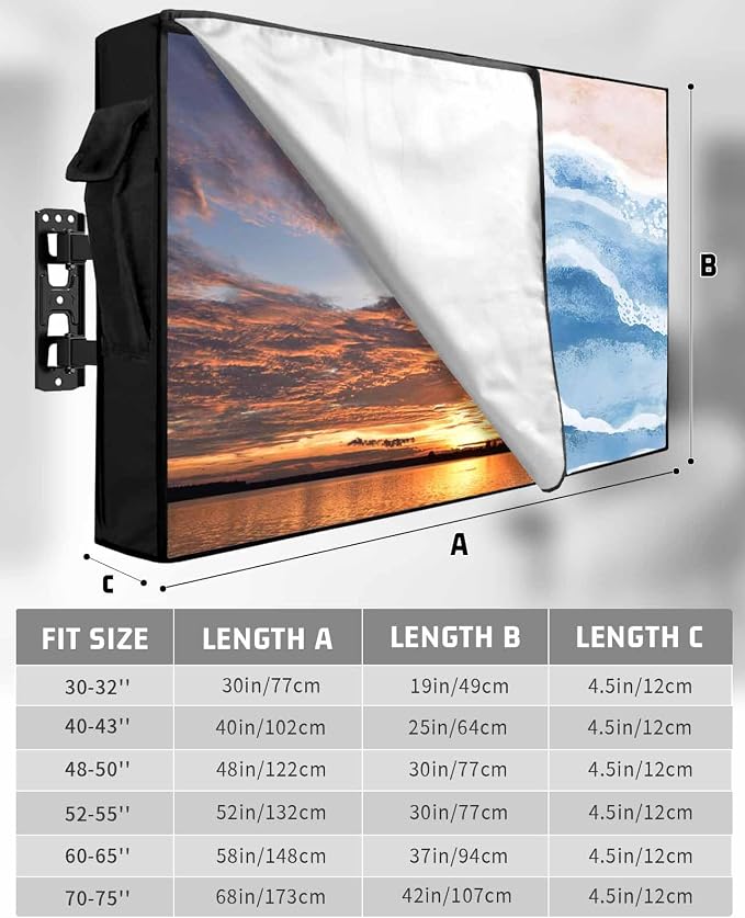 Outdoor TV Cover for Outside Flat Screen,Beach Blue Gradient Ocean Wave 600D Thick Waterproof Weatherproof Outdoor TV Screen Protector with Zipper for 52 to 55 Inch Flat Screens Abstract Geometric