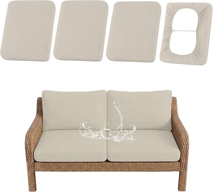 hyha Waterproof Outdoor Cushion Covers for Patio Furniture, Stretch Patio Chair Cushion Slipcovers, Coated UV Resistant Replacement Seat Covers, Solid Color (Taupe, 4PC)