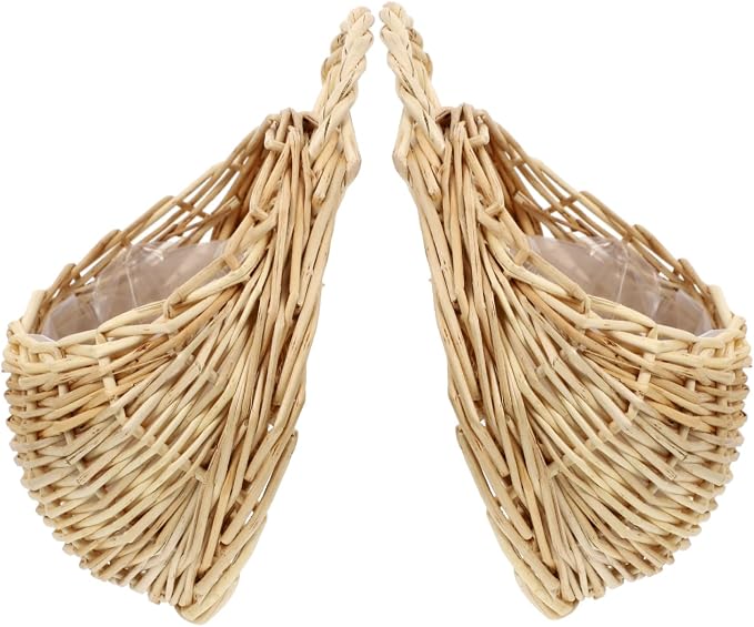 Rattan Woven Hanging Basket 9X7X3.5 Inch Wall Planter for Indoor Outdoor Use Wicker Wall Basket for Plants and Artificial Flowers Decorative Storage Organizer