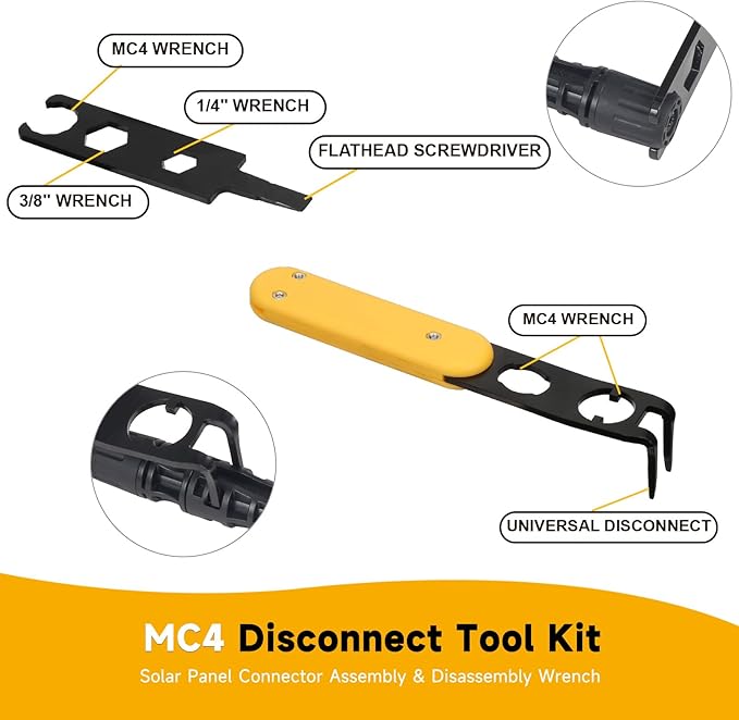 Universal MC4 Disconnect Tool, Metal MC4 Tool with 6-in-1 Wrench, Efficient Solar Connector Tool for Assembly and Disassembly PV Connectors