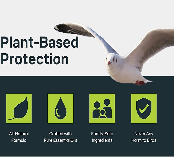 Bird Repellent Spray (32 OZ) Deter Birds from Outdoor Surfaces, Garden Areas Deterrent Natural Woodpecker, Pigeon and More Natural