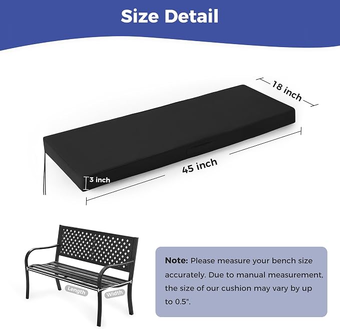 IPYNBAP Outdoor Bench Cushions for Outdoor Furniture, 45x18x3 Inch, Waterproof Bench Pillow, Fade Resistant Long Bench Seat Pads for Garden, Indoor, Porch Swing, Black