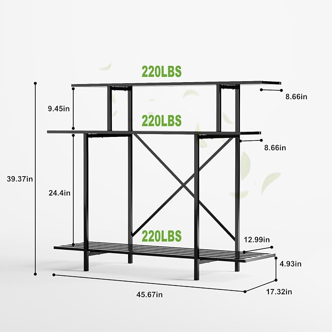 Zhongma 3 Tier Heavy Duty Plant Stand (L45.67 x W17.32 x H39.37)