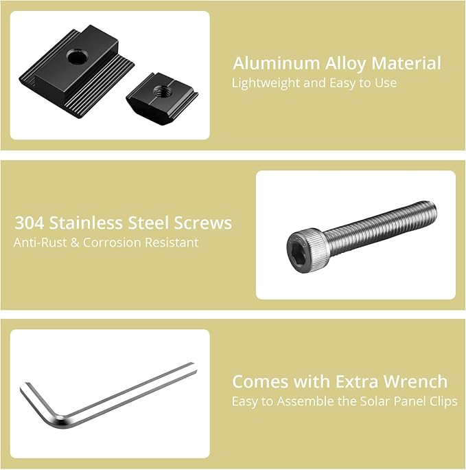 Anbte 10pcs Solar Panels Centre Clamps, Aluminium T-Shaped Mid Clamps 40mm Solar Panel Mounting Brackets Solar Mounting Rail Connector for Metal Roof, Tin Roof, Flat Roof, Sheet Roof, Black
