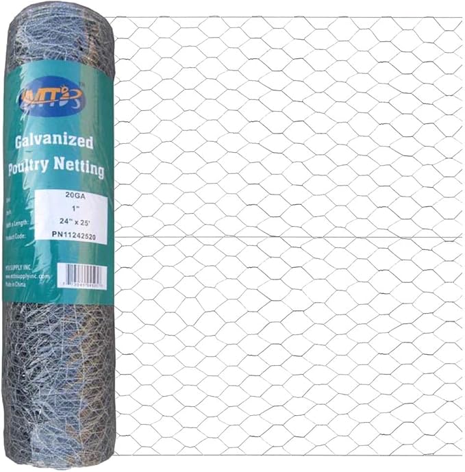 20GA Galvanized Hexagonal Poultry Netting Chicken Wire 24 inches x 25 feet x 1 inch Mesh