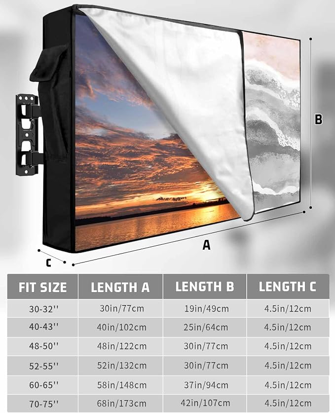 Outdoor TV Cover for Outside Flat Screen,Gray Gradient Water Ripples 600D Thick Waterproof Weatherproof Outdoor TV Screen Protector with Zipper for 52 to 55 Inch Flat Screens Boho Beach Ocean Style