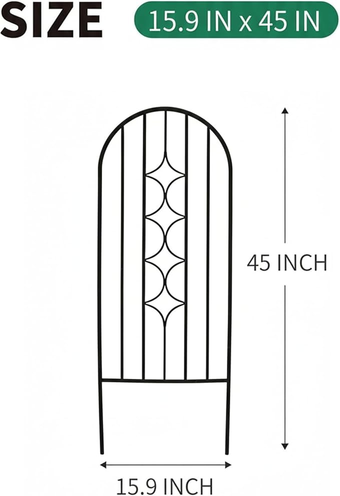 4 Pack Arched Metal Garden Trellis for Climbing Plants 45" H x 15.9" W, Rustproof Iron Trellis with Decorative Scrollwork, Perfect for Roses, Vines, and Flower Beds