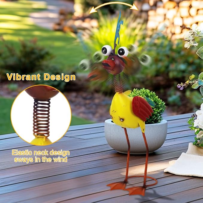 Metal Wacky Rooster Garden Statue for Patio, Backyard, Lawn | 20'' Rooster Decor, Waterproof Yard Statue Decorations Outdoor, Chicken Yard Art, Gold