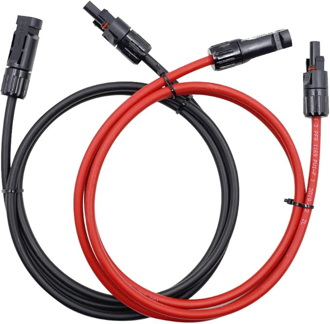 5FT Black + Red 10AWG(6mm²) Solar Panel Extension Cable Wire, Solar Adaptor Cable with Female and Male Connector - Set of 2