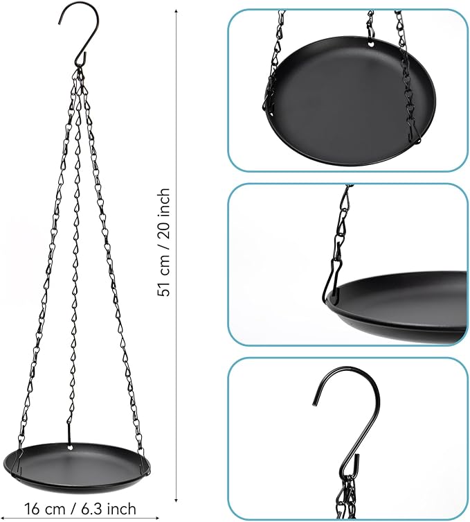 Heavy Duty Metal Hanging Planters for Indoor Plants - Black Plant Hanger with Sturdy Tray & Chains, Modern Boho Wall/Ceiling/Window Mounted Plant Basket (3/S, Three Chains Three Little Trays)