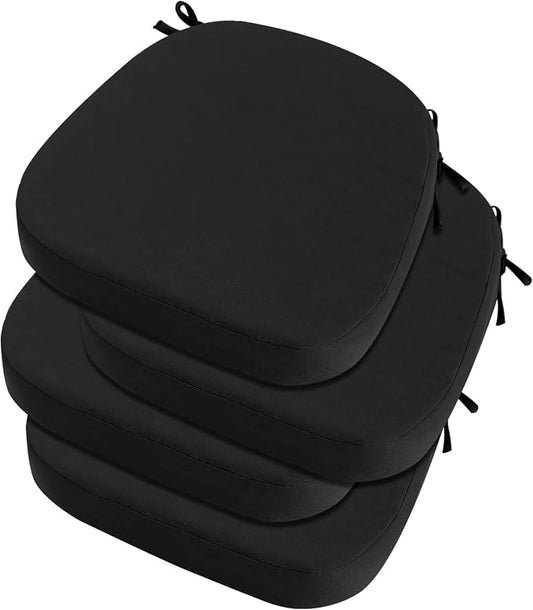idee-home Outdoor Chair Cushions Set of 4, 17" x 17" Thick D-Shaped Patio Furniture Outdoor Seat Cushions Waterproof with Ties, Dining Pads
