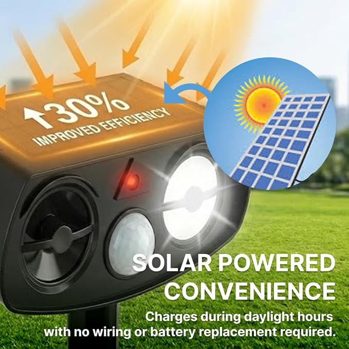 AWISH Solar Ultrasonic Animal Repeller Outdoor, Motion Sensor Waterproof Pest Deterrent, Raccoon Skunk Squirrel Gopher Rabbit Dog Repellent for Yard Garden Farm, 40ft 120° Coverage, 2 Pack Black