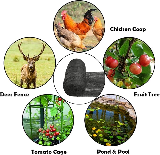 Meanchen Bird Netting 14x14 Ft, 1/2In Mesh Heavy Duty Garden Netting Pest Barrier for Plants, Vegetables, Extra Strong Woven Mesh Netting, Animal Fencing for Fruit Trees Against Birds, Deer, Poultry