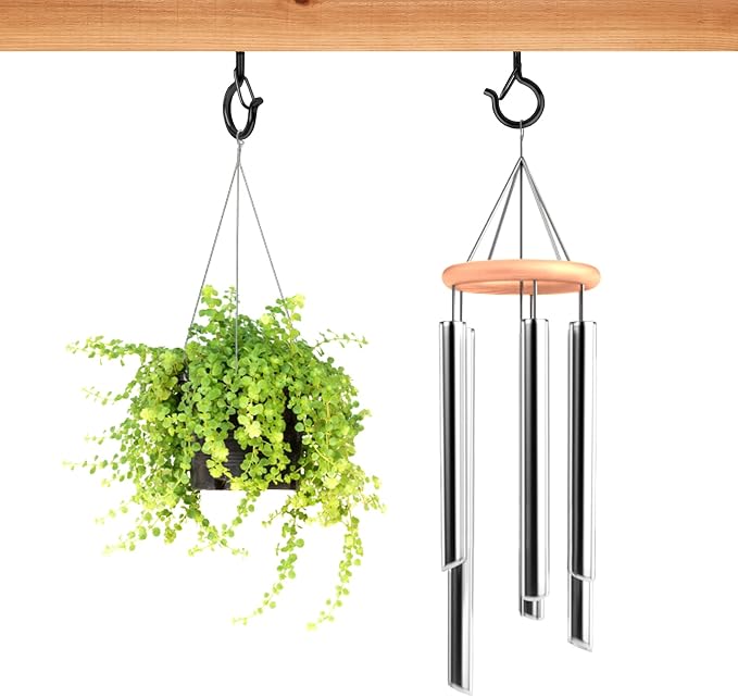 Q Hangers 25 PCS Screw-in Hooks for Outdoor String Lights, Swivel Hanging Basket Patio Light Hooks with Safe Buckle Screw in Planter Eye Hook for Wall Ceiling