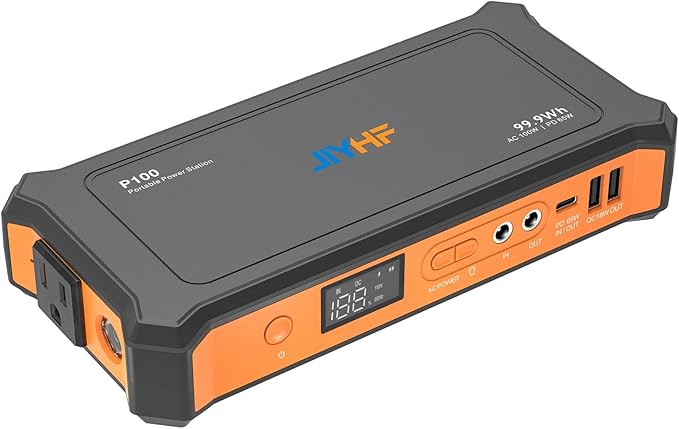 JIYHF Portable Power Station 99.9Wh with Foldable Solar Panel 30W, Laptop Charger & Backup Power with 65W USB-C PD, 100W AC Outlet, 12V DC Output, LED Light for Camping, Home Backup, Emergency, RV