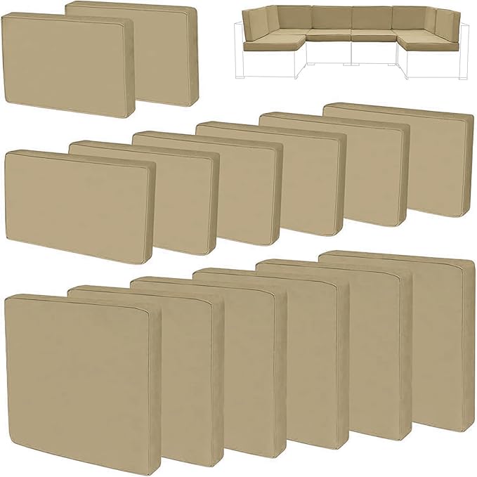14Pieces Patio Cushion Covers Replacement Outdoor Couch Cushions Covers Splashproof Sofa Slipcovers Set with Zippers,Patio Furniture Protector Cover Only(Brown, 23.6×23.6×3.35 inches)