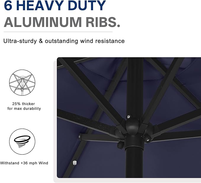 ABCCANOPY Durable Solar Led Patio Umbrellas with 24LED Lights 7.5FT with 6 Sturdy Ribs (Navy Blue)
