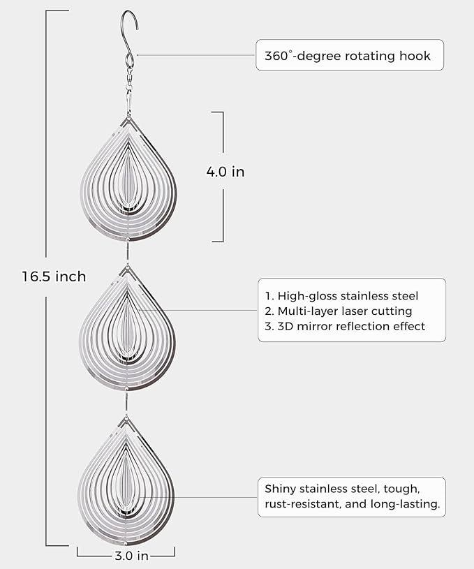 Highly Reflective 3D Bird Scare Discs -Water Droplets Wind Spinners Outdoor Deterrents to Keep Birds Away, Sparkly Bird Reflectors for Garden, Patio & House Protection Against Woodpeckers, Pigeons