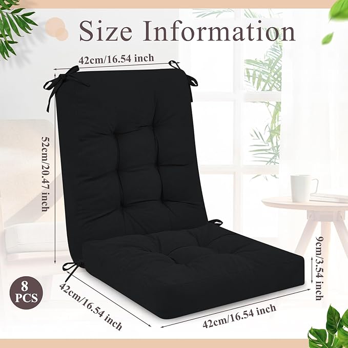 Juexica 4 Sets Outdoor Patio Chair Cushions Seat High Back Tufted Pillow Replacement Rocking Chair Cushions Pads for Patio Summer Seasonal Indoor Home Office(Black)