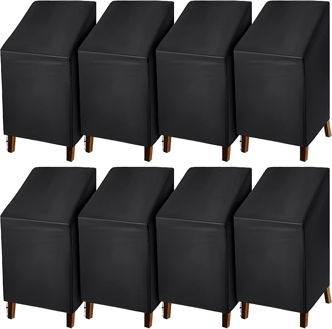 Moukeren 8 Pcs Black Outdoor Chair Cover Waterproof Stacking Patio Chair Cover for Lounge Furniture Lawn 210D Oxford Cloth 25" L x 25" W x 47" H