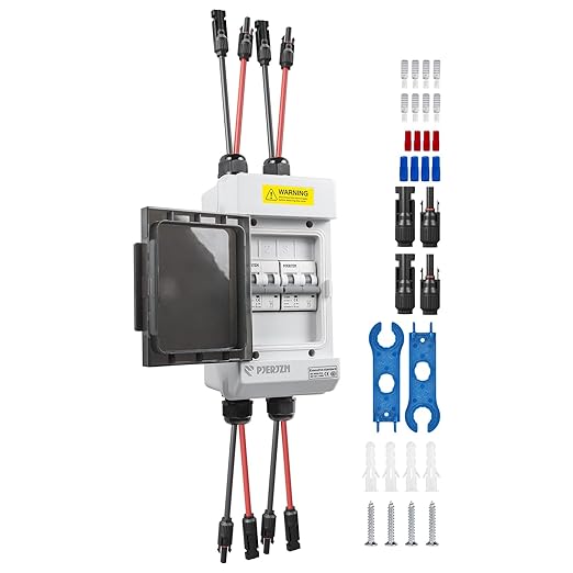 Solar Panels Disconnect Switch 16A 1000VDC PV Shut Off Switch 2 String Circuit Breaker Box IP66 Waterproof UV-Proof