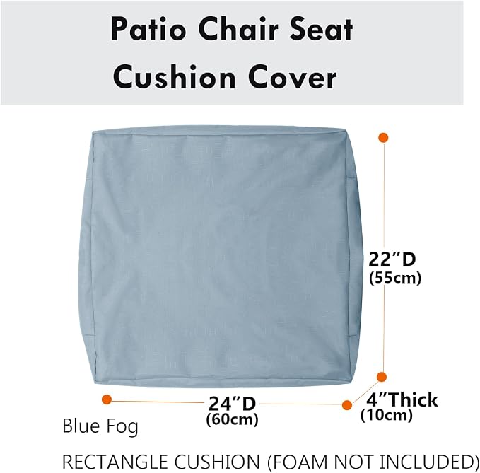 Patio Seat Cushion Covers,Washable Slip Covers Replacement,Waterproof Outdoor Furniture Chair Cushion Pillow Seat Cover for Couch,Garden,Sofa,Blue Fog,24"×22"×4"(4 Covers Only)