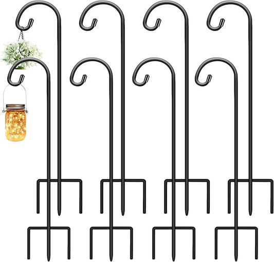 Gtongoko 32 Inch Shepherd Hooks for Outdoor 8 Pack, Adjustable Garden Hooks for Hanging Plants, Lanterns, Solar Lights, Mason Jars & Wedding Decor, Matte Black Decorative Shepherd’s Hooks