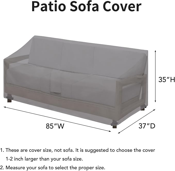 Easy-Going Waterproof Patio Sofa Cover UV Resistant 3 Seater Outdoor Sofa Cover Weatherproof Lawn Patio Furniture Cover with Tape Sealed Seam (85Wx37Dx35H inch, Grey)