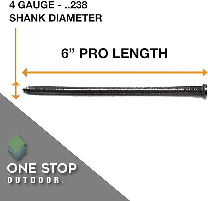 USA Made - Large Synthetic Grass 6" Stakes (2.5 Pound) Non-Galvanized Thick 4-Gauge Professional Style, Will Rust for Extra Hold - Spikes for Artificial Turf (Approximately 25 Nails Per Bag)