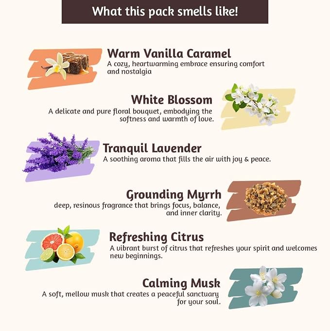 Folkulture Incense Sticks with Holder (120 Sticks) | Set of 6 Incense Sticks for Room Freshener, Aromatherapy | No Charcoal, Organic, Non Toxic, Citrus & Vanilla Fragrance