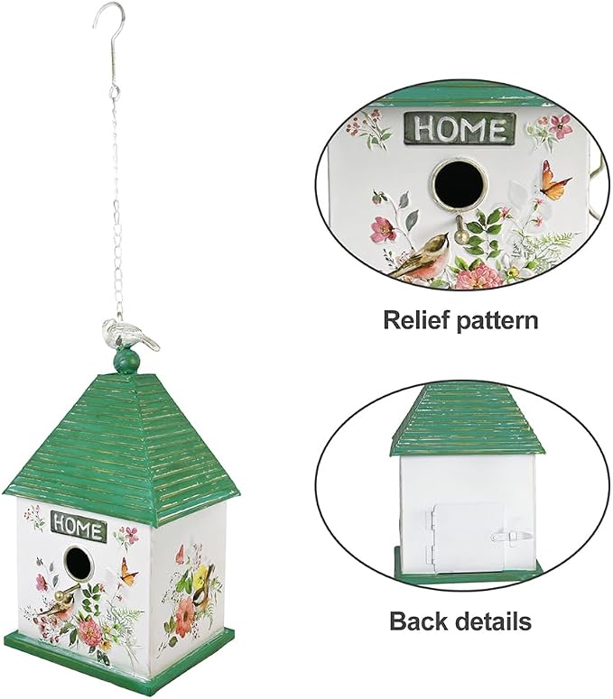 Vintage Hanging Birdhouses for Outdoors Metal Bird Houses for Outside Unique Bird Nest for Bluebird Wren Chickadee Sparrow Bird Nest Box for Garden Patio