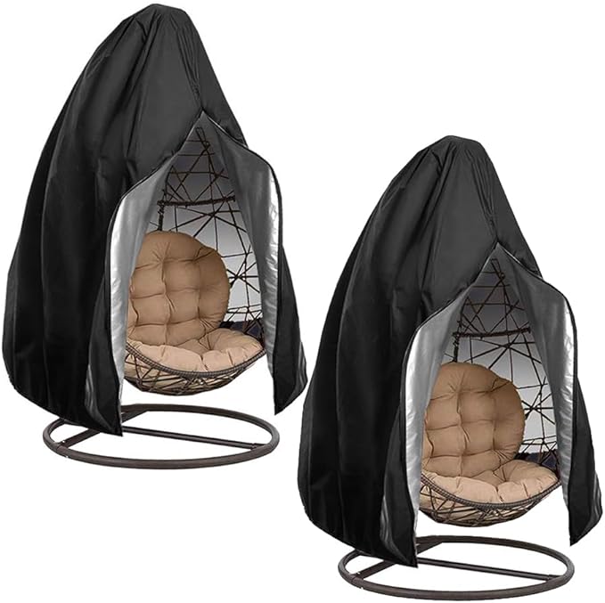 【Upgraded】Patio Egg Chair Covers with Zipper, Wicker Egg Swing Chair Covers, Waterproof Heavy Duty Weather Resisatnt Outdoor Chair Cover, Windproof Hanging Chair Cover, 75" x 45", Black, 2 Pack