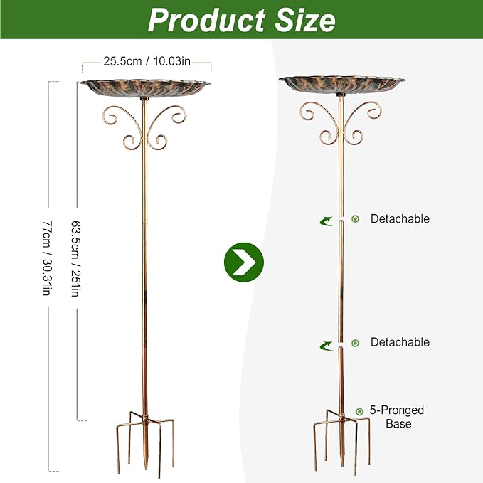 Bird Feeders Station Tray, Pole Stand Station Outdoor Accessory, 30 Inch Metal Feeder Bird Bath for Attracting Wild Birds Hummingbirds