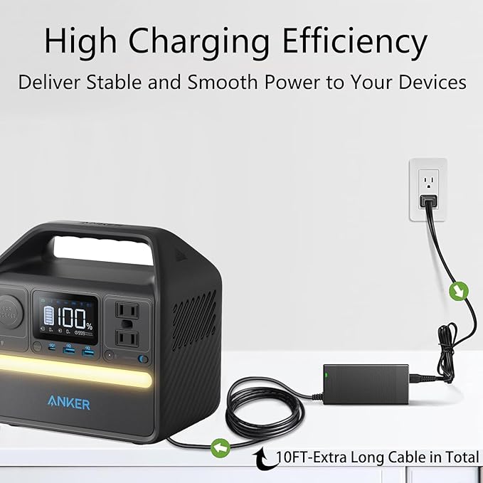 UL Listed 65W AC/DC Adapter for Anker 521 Portable Power Station A1720 Anker 521 523 533 A1730 A1731 Powerhouse II 300 256Wh 288Wh 389Wh 300W/200W Solar Generator Power Supply Cord Cable Charger