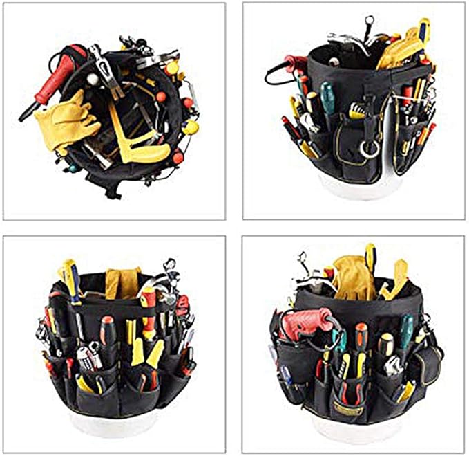 Bucket Tool Organizer, 56 Pockets, Bucket Tool Caddy Organization for Garden Yard Lawn, Construction, Carpenter, Electrician, for Most Buckets, Tote and Bucket Organizer