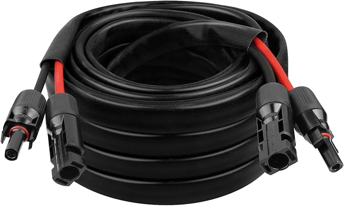 10AWG Solar Cable - 25FT Solar Panel Extension Cord 10 Gauge PV Wire with Flame Retardant Protective Sleeving Female & Male Waterproof Connector for RV, Photovoltaic Systems, Solar Panels (25 Feet)