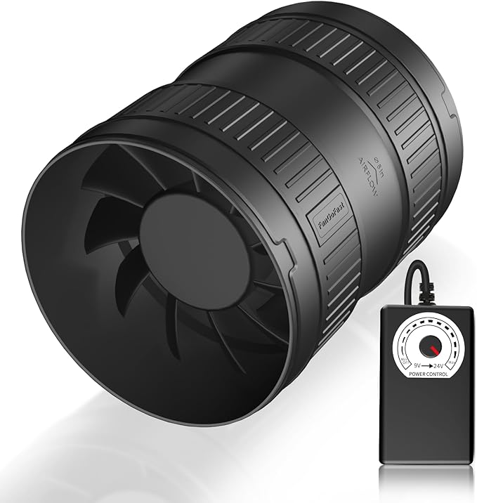 FanGoFast 6 Inch Inline Duct Fan 345CFM Airflow with Stepless Speed Control Low Noise Energy Saving Ventilation Booster Fan for Grow Tents,Workshops,Basements